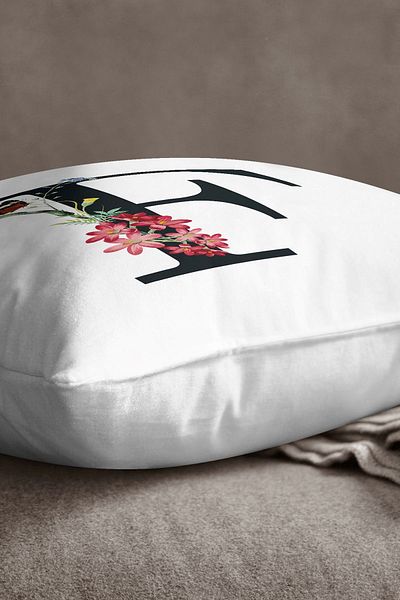 INSENSE HOME Velvet Babyface Double Sided Red Floral Letter Throw Pillow Cover - Letter F