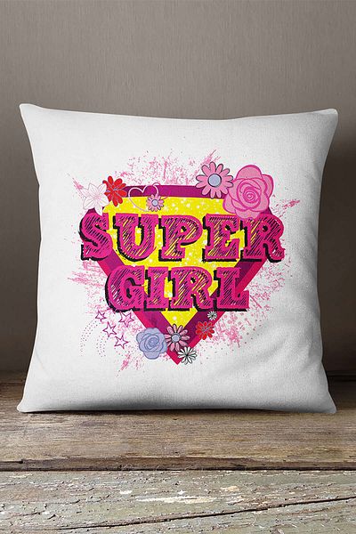 INSENSE HOME Βελούδινο Babyface Λευκό Ροζ Super Girl Written Digital Printing Throw Μαξιλαροθήκη - Cgh428