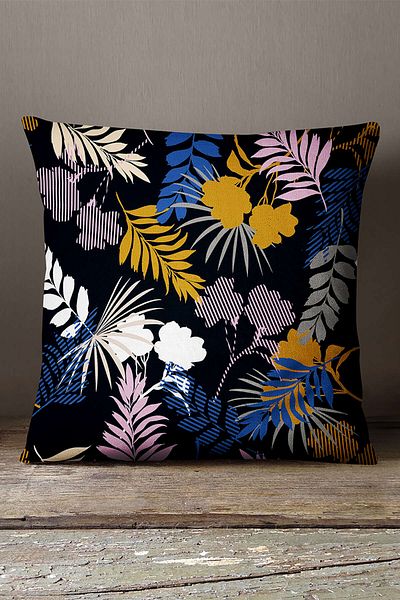 INSENSE HOME Velvet Babyface Negru Roz Tropical Floral Aruncă Față de Pernă - Cgh035