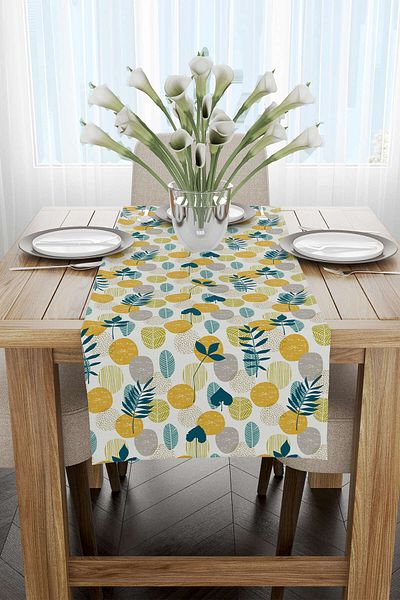 Cango Home Yellow Green Decorative Leaf Patterned Digital Printed Runner Cgh1197-rn