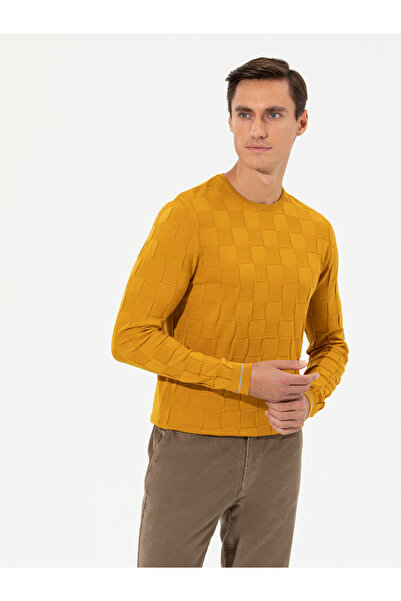 Cacharel Sarı Slim Fit Yün Karışımlı Bisiklet Yaka Triko Kazak 50258883-VR044