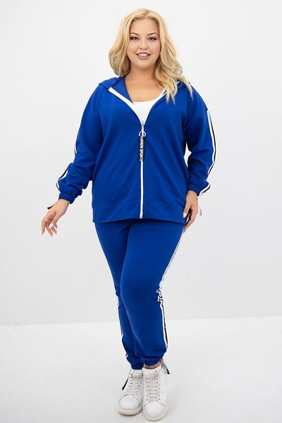 FEEL STYLE Дамски комплект анцуг Saks Plus Size с качулка, цип, щампа и страничен плат