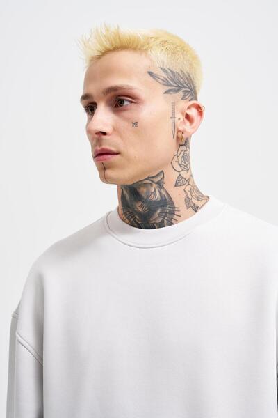 Machinist Erkek Basic Bisiklet Yaka Oversize Gri Sweatshirt