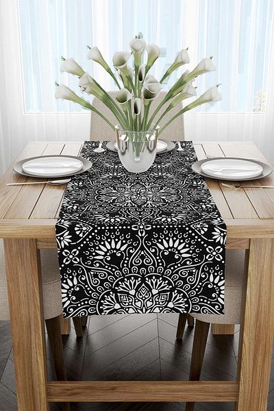 Cango Home Alb Negru Ramadan Tematic Decorativ Mandala Model Digital Printed Runner Cgh1296-rn