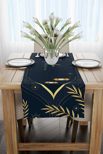 Cango Home Navy Blue Ramadan Themed Decorative Patterned Digital Printed Runner Cgh1300-rn