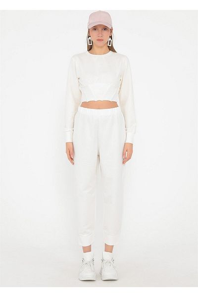 Soul 30189 - Εκρού Skinny Sweatpants, Δύο Κλωστές με Ελαστική Μέση