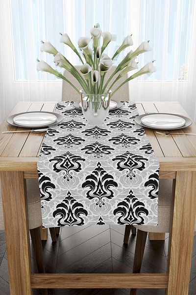 Cango Home Ασπρόμαυρο έθνικ δρομέας με μοτίβο Damask - Cgh344-rn
