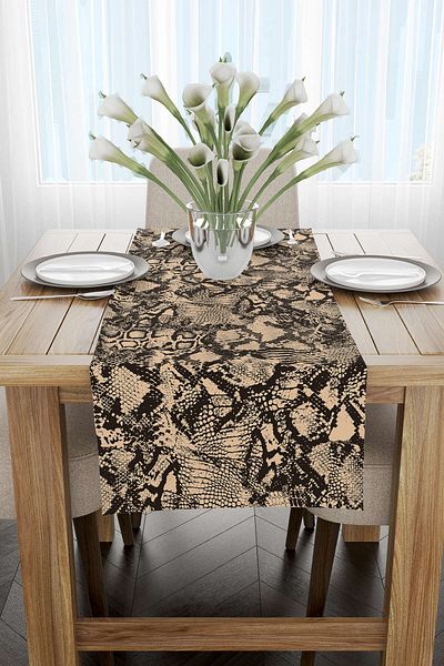 Cango Home Runner de imprimare digitală cu model din piele de șarpe maro negru - Cgh364-rn