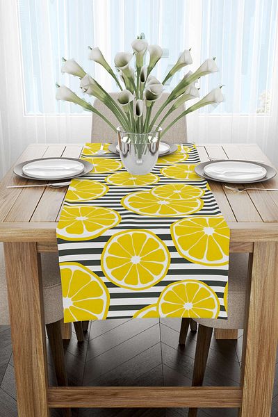 Cango Home Runner cu imprimare digitală cu model de lămâie, alb, galben - Oytyk918-rn