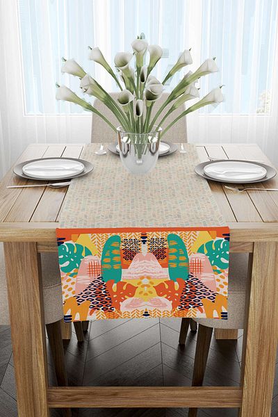 Cango Home Orange Green Tropical Geometric Patterned Digital Printed Runner 4kmbs247-rn