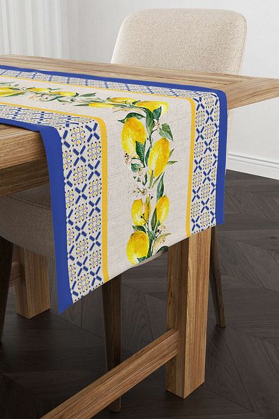 Cango Home Albastru Galben Decorativ Lămâie Model Digital Printed Runner Cgh1050-rn