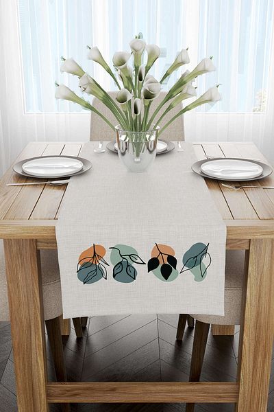 Cango Home Πράσινο πορτοκαλί Bohemian Style Leaf Patterned Digital Printed Runner 4kmbs110-rn
