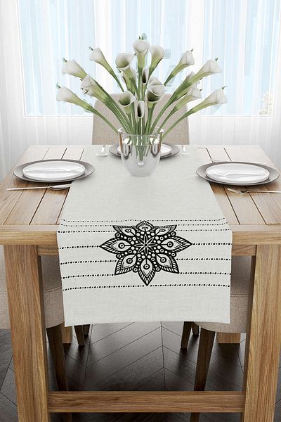 Cango Home Gray Black Ramadan Themed Decorative Patterned Digital Printed Runner Cgh1344-rn