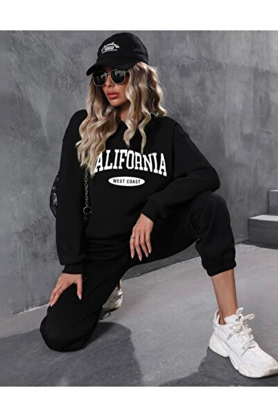 CAST COLLECTİON Hanorac negru pentru femei, cu imprimeu California West Coast...