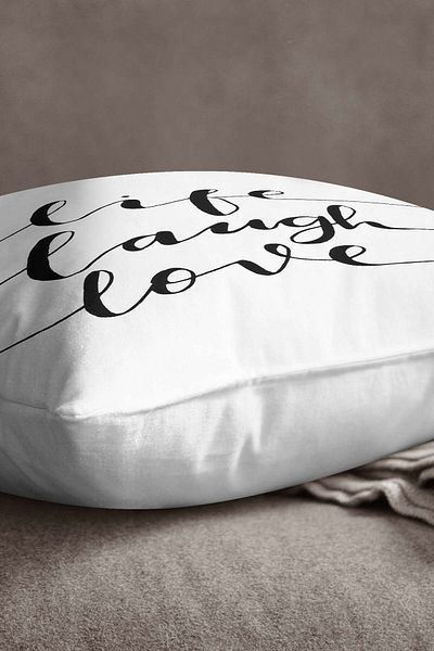 INSENSE HOME Velvet Babyface White Black Life Laugh Love Written Decorative Kırent Case - Cgh282