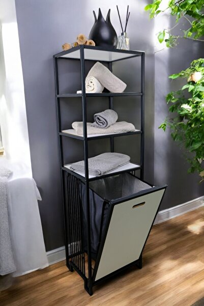 Digithome Metal Kirli Sepetli 4 Raflı Çok Amaçlı Banyo Düzenleyici Raf Organizer Siyah/beyaz – Mrs-014