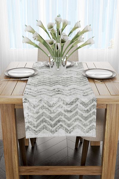 Cango Home Alb, gri, decorativ, zig-zag, model abstract, alergător imprimat digital - Ylms104-rn