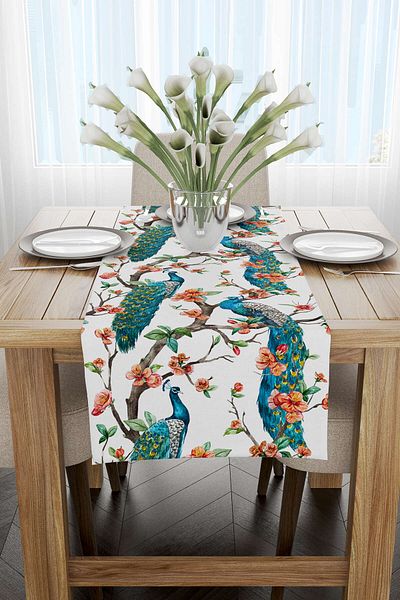 Cango Home Τυρκουάζ Πορτοκαλί Runner με σχέδιο Peacock - Cgh016-rn
