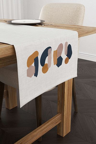 Cango Home Μπεζ Navy Blue Bohemian Style Leaf Patterned Digital Printed Runner 4kmbs119-rn