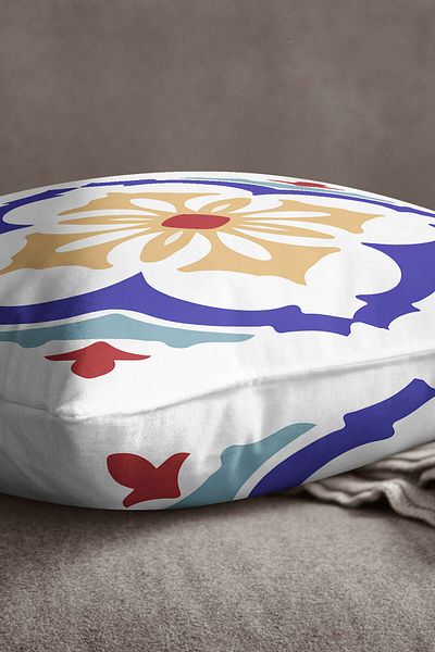 INSENSE HOME Βελούδινο Babyface Λευκό Μπλε Μοντέρνο Ethnic Πλακάκι με μοτίβο ψηφιακής εκτύπωσης Κάλυμμα μαξιλαριού ριχτάρι