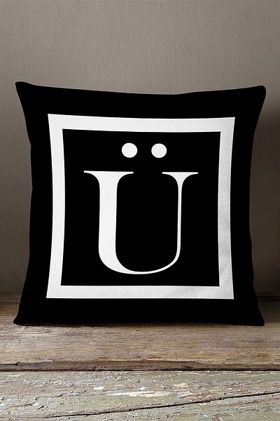 INSENSE HOME Husă de pernă din catifea Babyface cu litere duble laterale - Litera Ü - 43x43 Cm