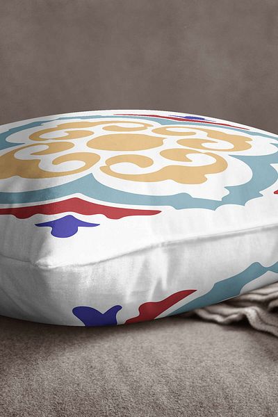 INSENSE HOME Βελούδινο Babyface Λευκό Μπλε Μοντέρνο Ethnic Πλακάκι με μοτίβο ψηφιακής εκτύπωσης Κάλυμμα μαξιλαριού ριχτάρι