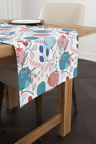 Cango Home Albastru Roz Decorativ Frunze Și Flori Modele Digital Printed Runner Cgh591-rn