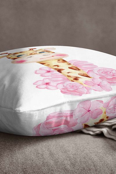 INSENSE HOME Husă de pernă pentru copii din catifea Babyface, roz, alb, girafă, florală - Cgh053