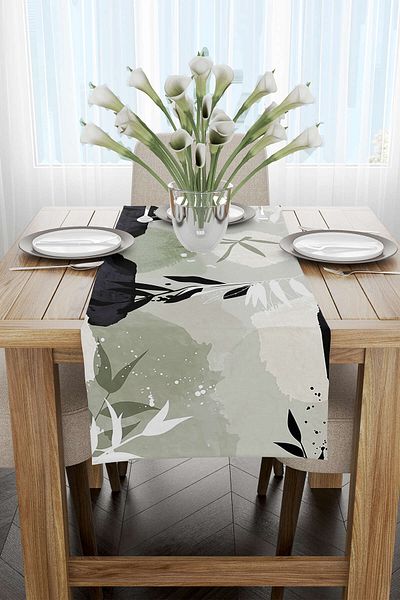 Cango Home Πράσινο μαύρο διακοσμητικό μοντέρνο μοτίβο φύλλων Ψηφιακό τυπωμένο Runner Cgh1117-rn