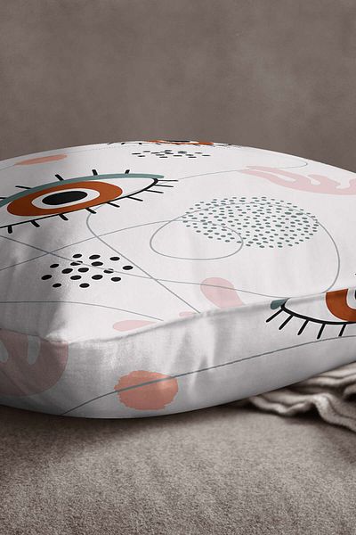 INSENSE HOME Husă de pernă din catifea Babyface, gri roz, modernă, cu model de ochi - Cgh248