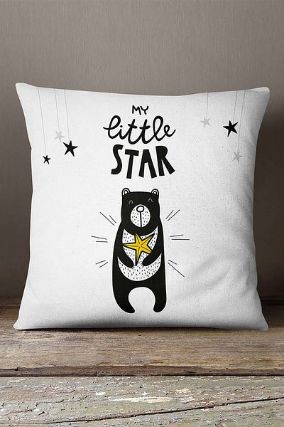 INSENSE HOME Husă de pernă pentru copii din catifea Babyface cu urs alb și negru - Cgh086