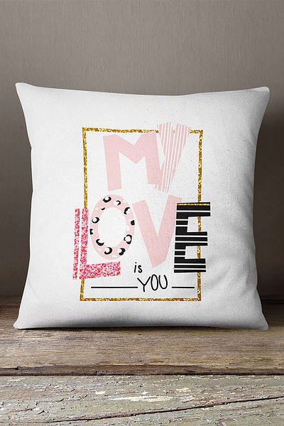 INSENSE HOME Velvet Babyface White Pink My Love Written Digital Printing Μαξιλαροθήκη για ριχτάρι - Cgh459