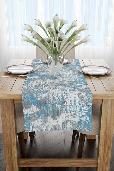 Cango Home Runner cu model frunze albe albastre - Cgh100-rn