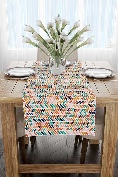 Cango Home Orange Green Stick Patterned Digital Printed Runner Cgh1045-Rn