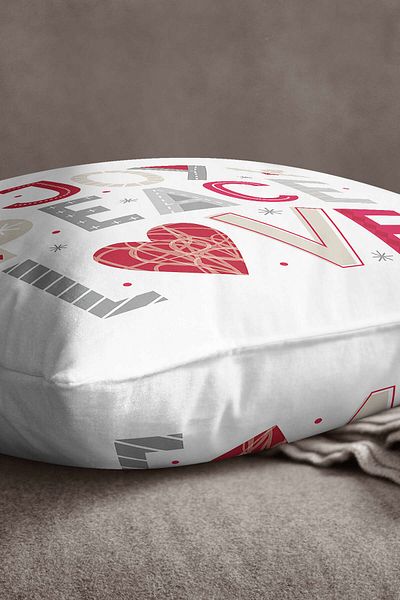 INSENSE HOME Velvet Babyface White Red Joy Peace Love Written Διακοσμητική στάμπα Μαξιλαροθήκη Ριχτάρι - Cgh462