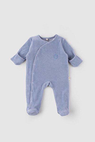 Little Gusto Blue Corduroy Baby Rompers - with Gloves and Booties