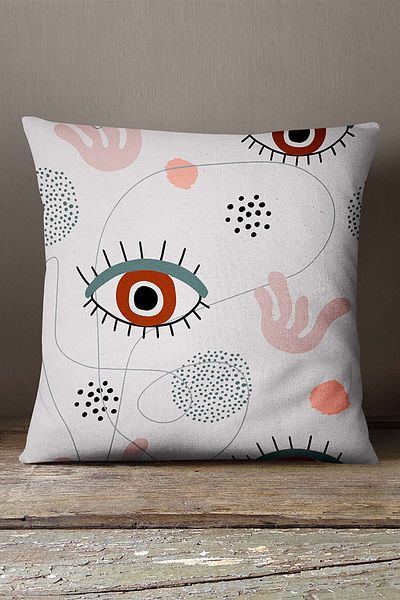 INSENSE HOME Husă de pernă din catifea Babyface, gri roz, modernă, cu model de ochi - Cgh248
