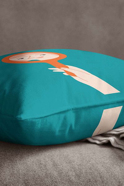 INSENSE HOME Husă de pernă catifea Babyface Albastru Portocaliu Modern Figure Throw - Cgh167