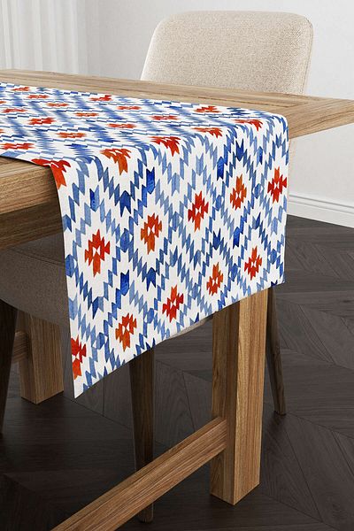 Cango Home Runner decorativ etnic albastru și alb - Cgh186-rn