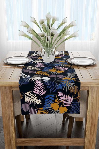 Cango Home Μαύρο Ροζ Tropical Floral Runner - Cgh035-rn