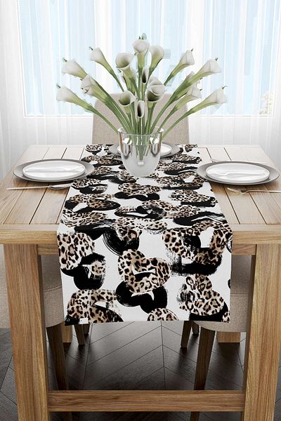 Cango Home Runner cu imprimare digitală cu model leopard alb maro - Cgh353-rn