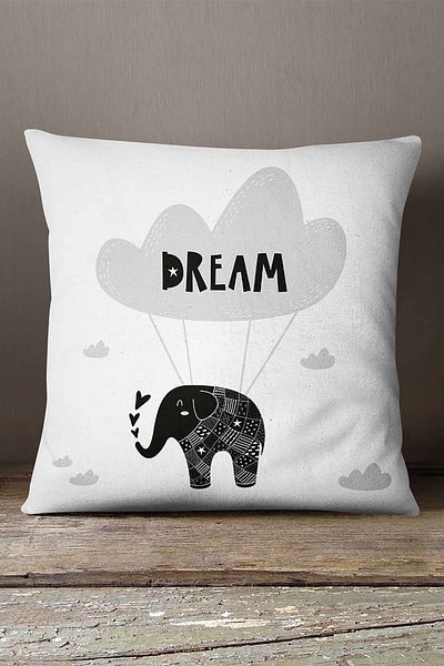 INSENSE HOME Husă de pernă pentru copii din catifea Babyface cu figurină elefant alb-negru - Cgh088