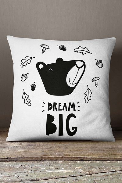 INSENSE HOME Husă de pernă pentru copii din catifea Babyface cu urs alb și negru - Cgh062