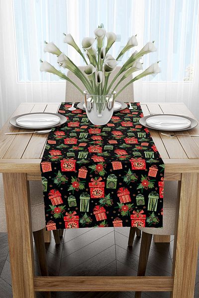 Cango Home Red Black Christmas Themed Digital Printed Runner Cgh300-rn