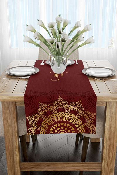 Cango Home Red Claret Red Ramadan Themed Decorative Patterned Digital Printed Runner Cgh1298-rn