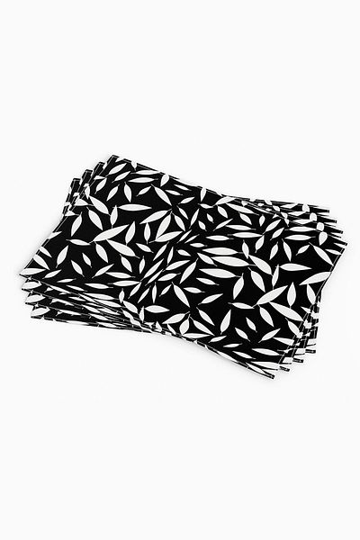 Cango Home Black and White Leafy Patterned Digital Printed American Service Set of 4 Cgh072-as