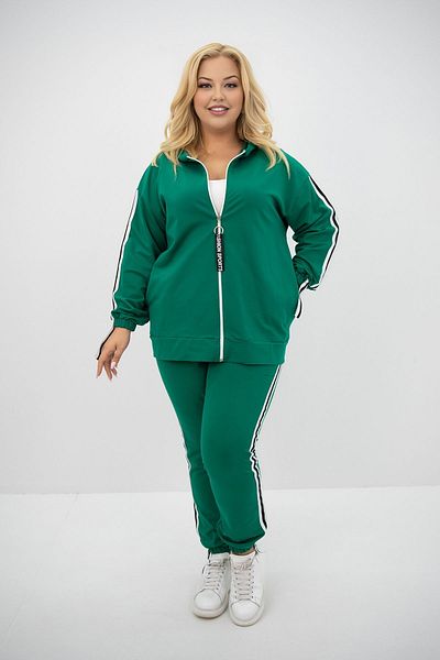 FEEL STYLE Дамски комплект анцуг Benetton Plus Size с качулка, цип, щампа и страничен плат