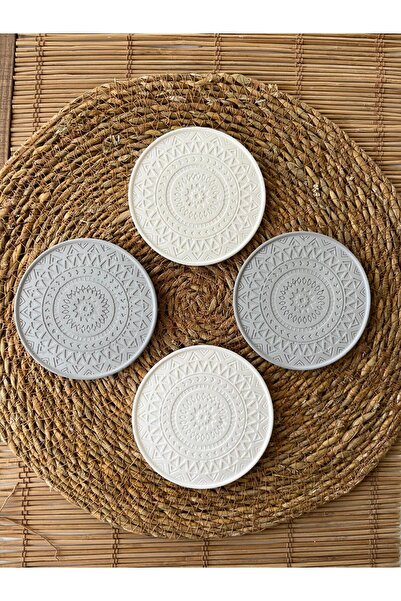 Ueex Home Vıvasto Decorative Concrete Coasters Set of 4 Grey & White (100% St...