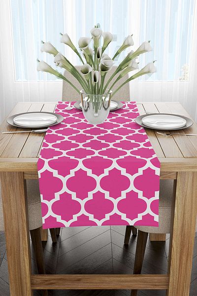 Cango Home Pink and White Modern Geometric Patterned Digital Printed Runner - OTYK538-RN
