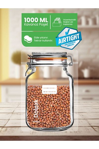 PALPAK Environmental, Recyclable Material Jar Appearance, Ziplock, Food Storage Bag-3 Pieces-1000 ml